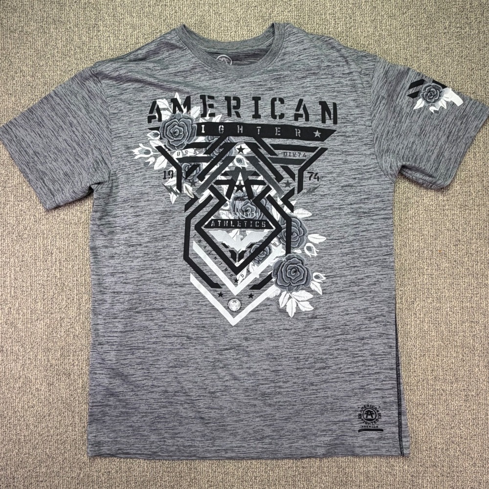 American Fighter Mens 2XL Gray Heather Graphic T-Shirt Rose Floral Athletics Tee